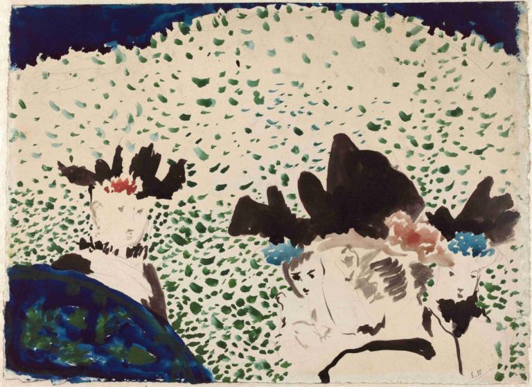 Four Ladies with Fancy Hats,Süslü Şapkalı Dört Bayan,Edouard Vuillard,Tempera,Tempera, çiçek, insan yok