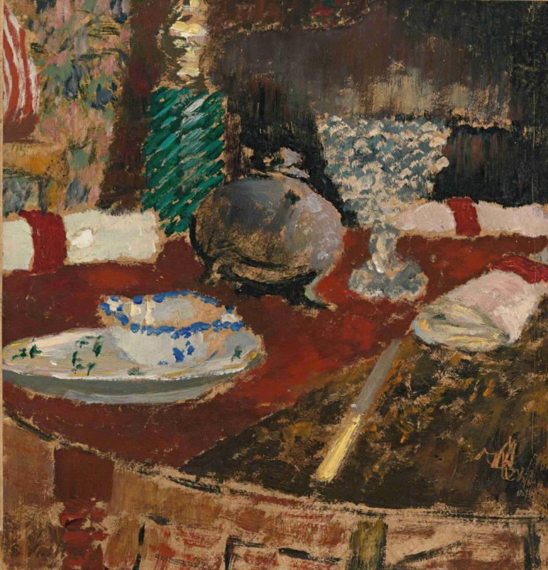 La Saucière Et Les Ronds De Serviette,Edouard Vuillard,Oil Painting,Oil Painting, no humans, still life