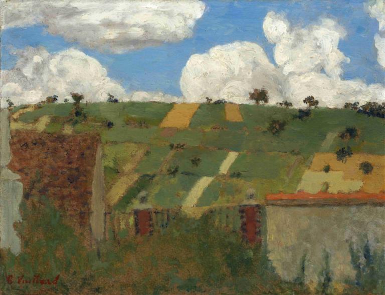 Landscape of the Ile-de-France,Edouard Vuillard,Oil Painting,Oil Painting, cloud, outdoors, no humans, sky