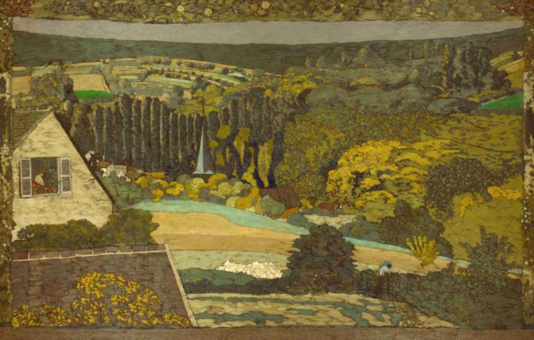 Landscape; Window Overlooking the Woods,Edouard Vuillard,Tempera,Tempera, tree, outdoors, scenery, house