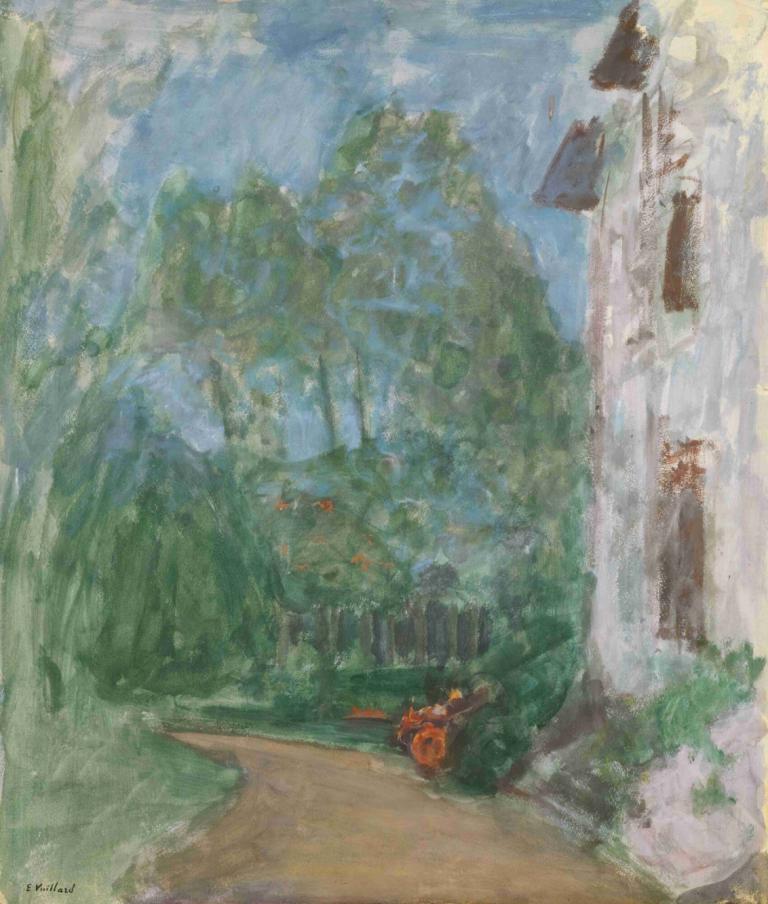 Le Chemin Devant La Maison,Edouard Vuillard,Tempera,Tempera, no humans, outdoors, tree, scenery, road