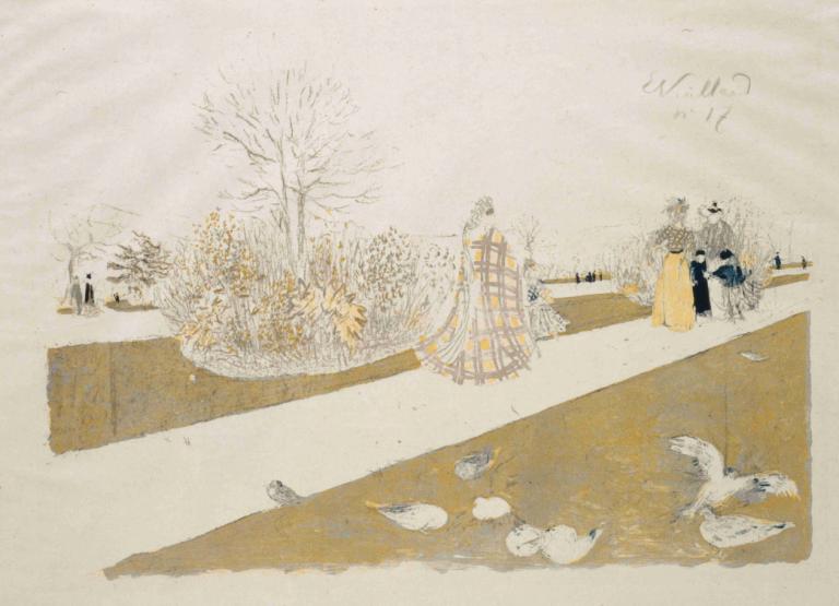 Le Jardin Des Tuileries Ii,Edouard Vuillard,Temperatur,Temperatur, burung, pohon, media tradisional, 1 gadis