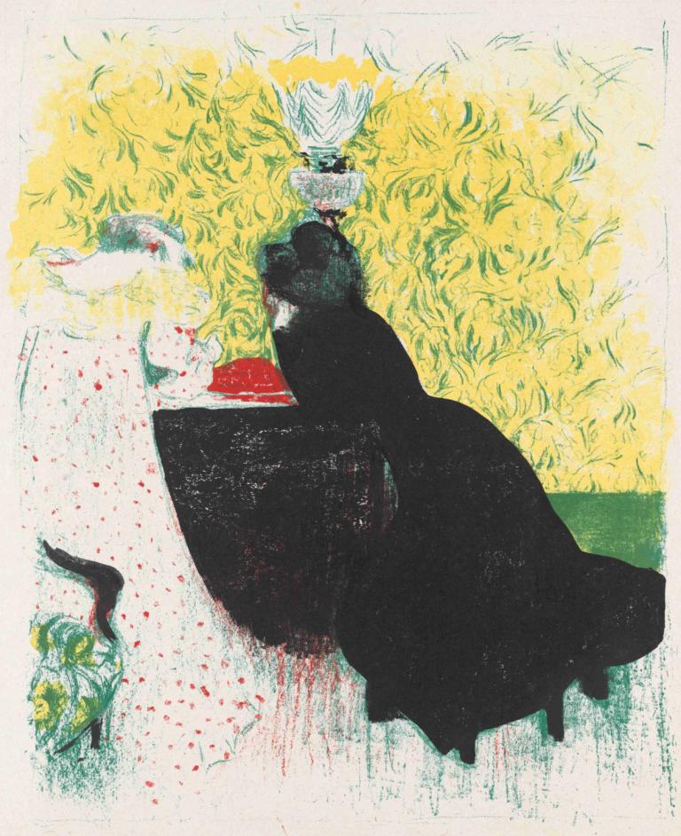 Les deux belles-soeurs,Edouard Vuillard,Tempera,Tempera, blood, dress, black hair, 1girl, crown, solo