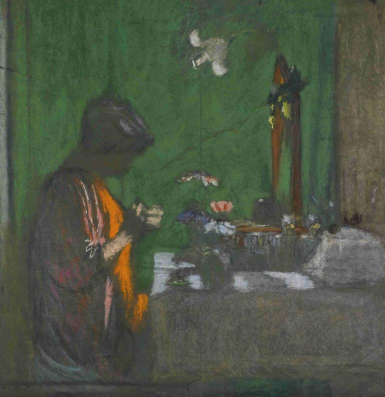 Madame Hessel À Son Cabinet De Toilette,Edouard Vuillard,Lukisan cat minyak,Lukisan cat minyak, meja