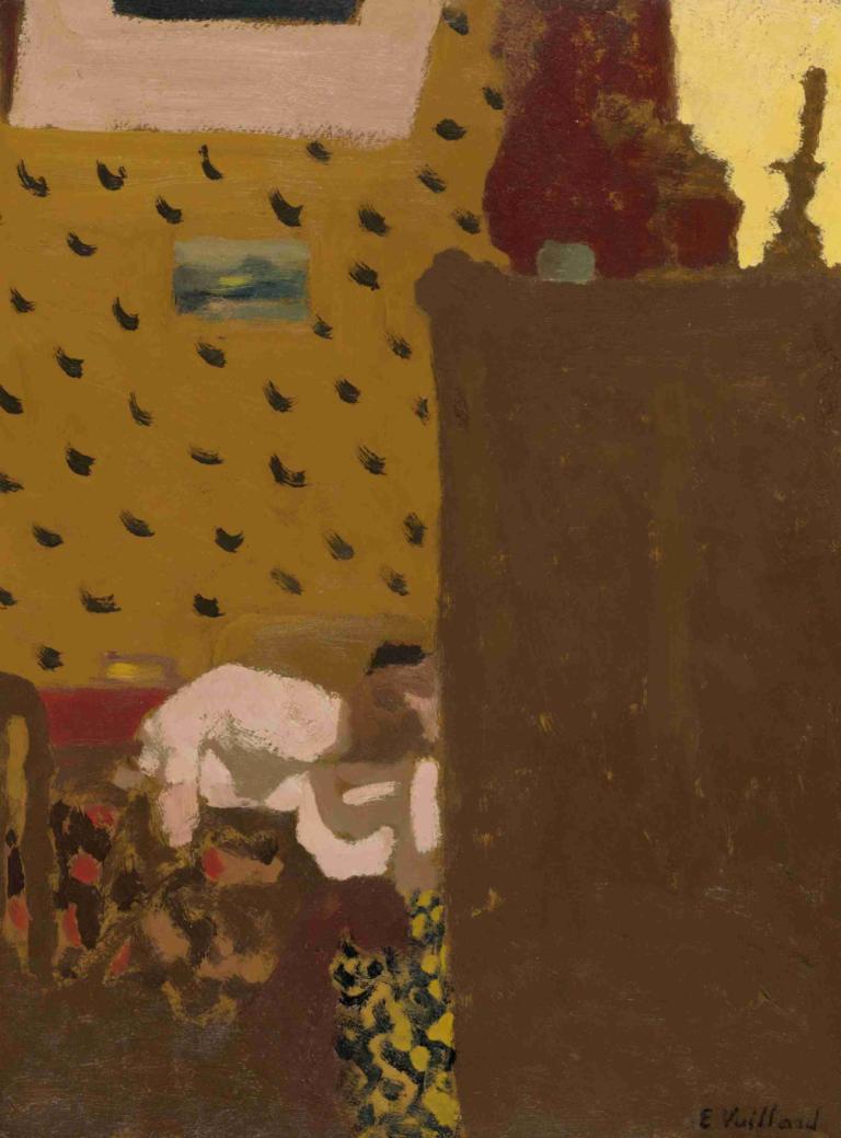 Madame Roussel Au Chiffonier,鲁塞尔夫人的寝室,Edouard Vuillard,爱德华-维亚,油画,油画, 独奏, 在室内, 1个女孩