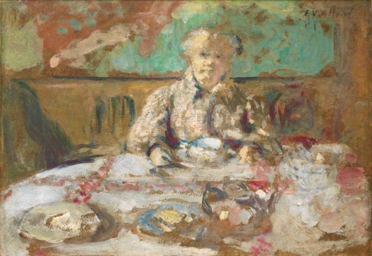 Madame Vuillard At The Dinner Table,저녁 식탁의 마담 뷔야르,Edouard Vuillard,에두아르 뷔야르,오일 페인팅,오일 페인팅, 1남, 테이블, 남성 집중