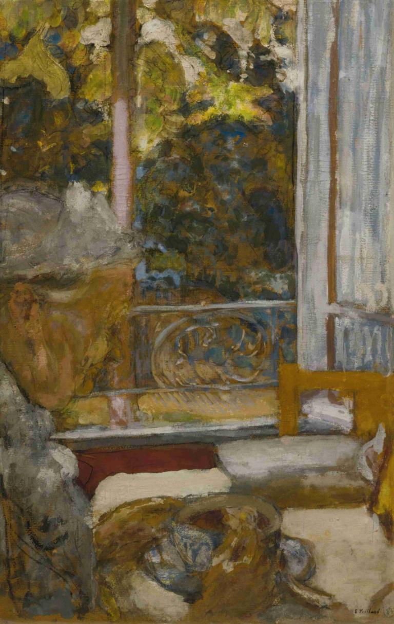 Madame Vuillard Au Petit-Déjeuner À La Toquade,维雅尔夫人的托卡德小酒馆,Edouard Vuillard,爱德华-维亚,油画,油画, 没有人类, 窗户, 绘画（中）