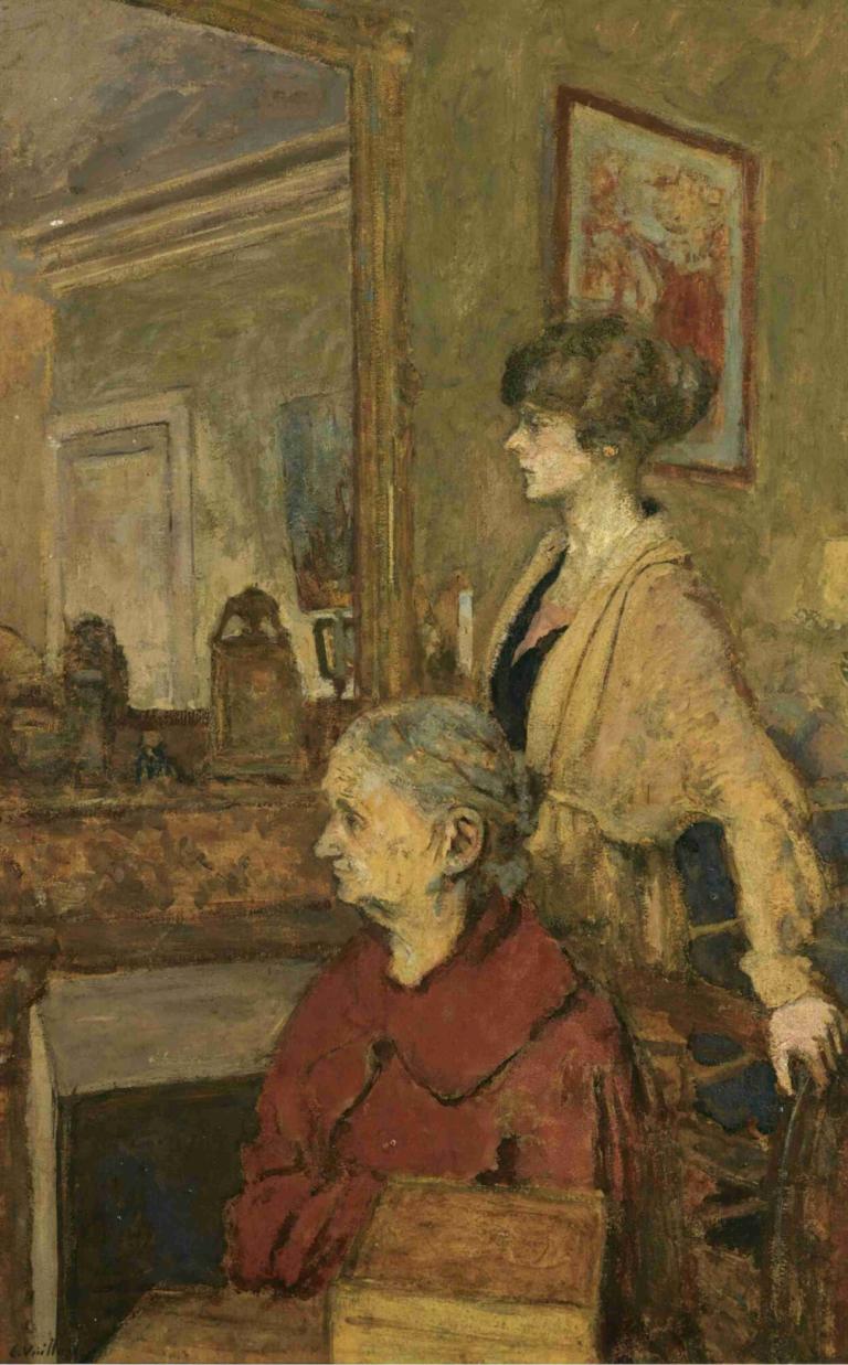 Madame Vuillard Et Annette, Rue De Calais,Edouard Vuillard,Lukisan cat minyak,Lukisan cat minyak, wanita tua