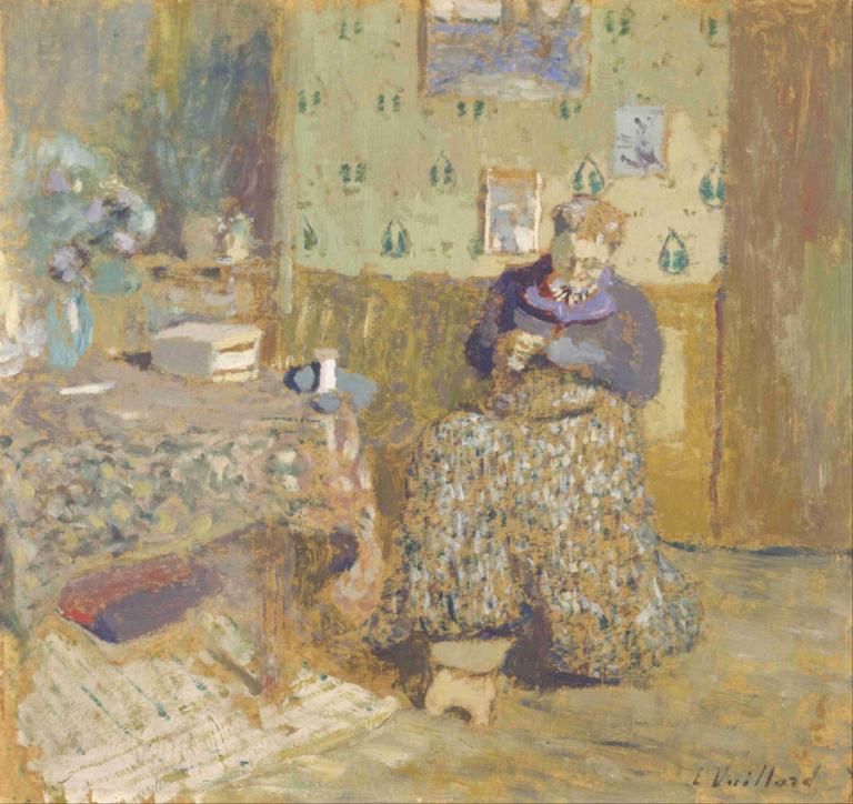 Madame Vuillard Sewing,Madame Vuillard Menjahit,Edouard Vuillard,Lukisan cat minyak,Lukisan cat minyak, solo