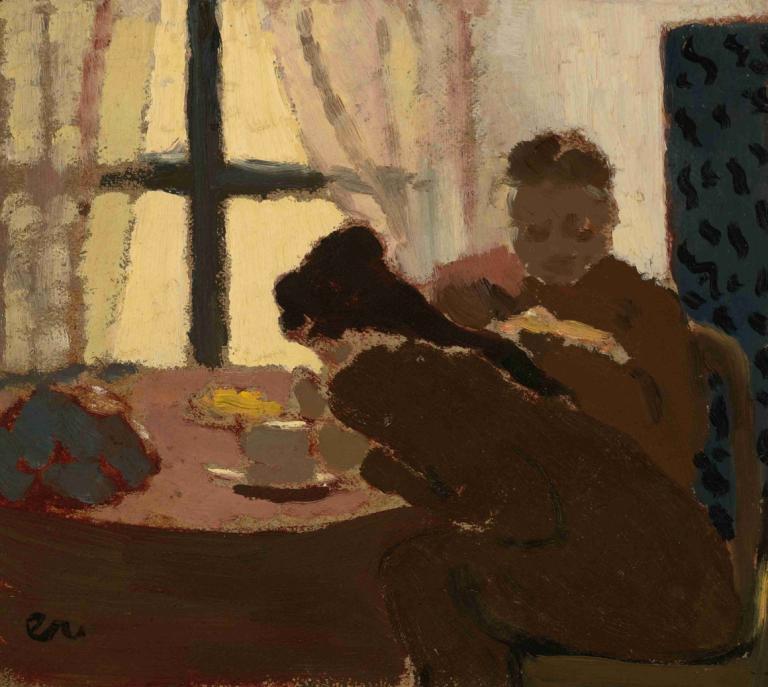 Petit Déjeuner Devant La Fenêtre,Edouard Vuillard,Peinture à l'huile,Peinture à l'huile, tableau, rideaux