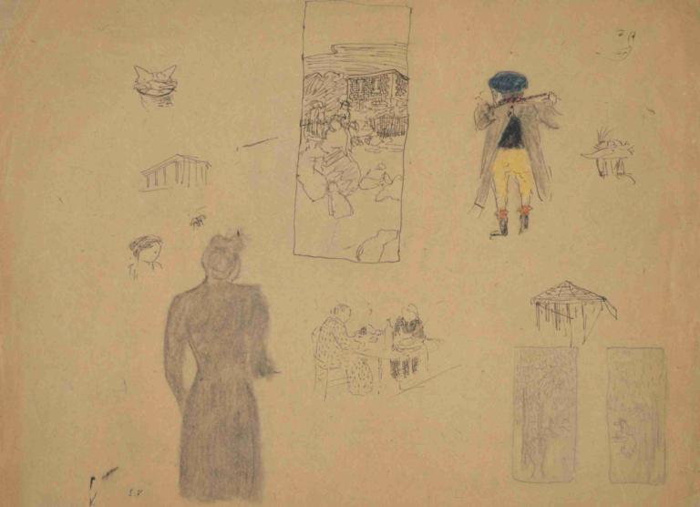 Sheet of Studies for 'Le Jardin Public',Studieark for 'Le Jardin Public',Edouard Vuillard,Skitse,Skitse, hat