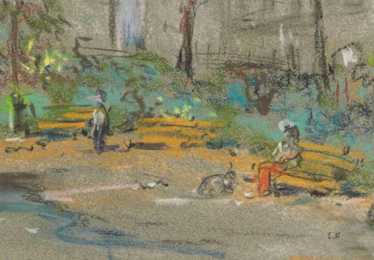 Square Berlioz,Edouard Vuillard,Tempera,Tempera, bænk, siddende, udendørs, træ, skjorte, 1 dreng, hvid bluse