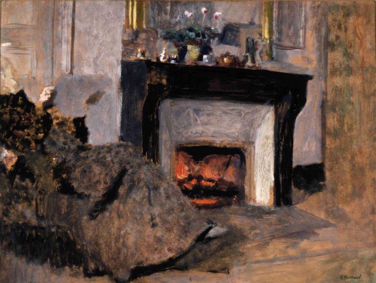 The Fireplace,Pejsen,Edouard Vuillard,Oliemaleri,Oliemaleri, ingen mennesker, bord, indendørs