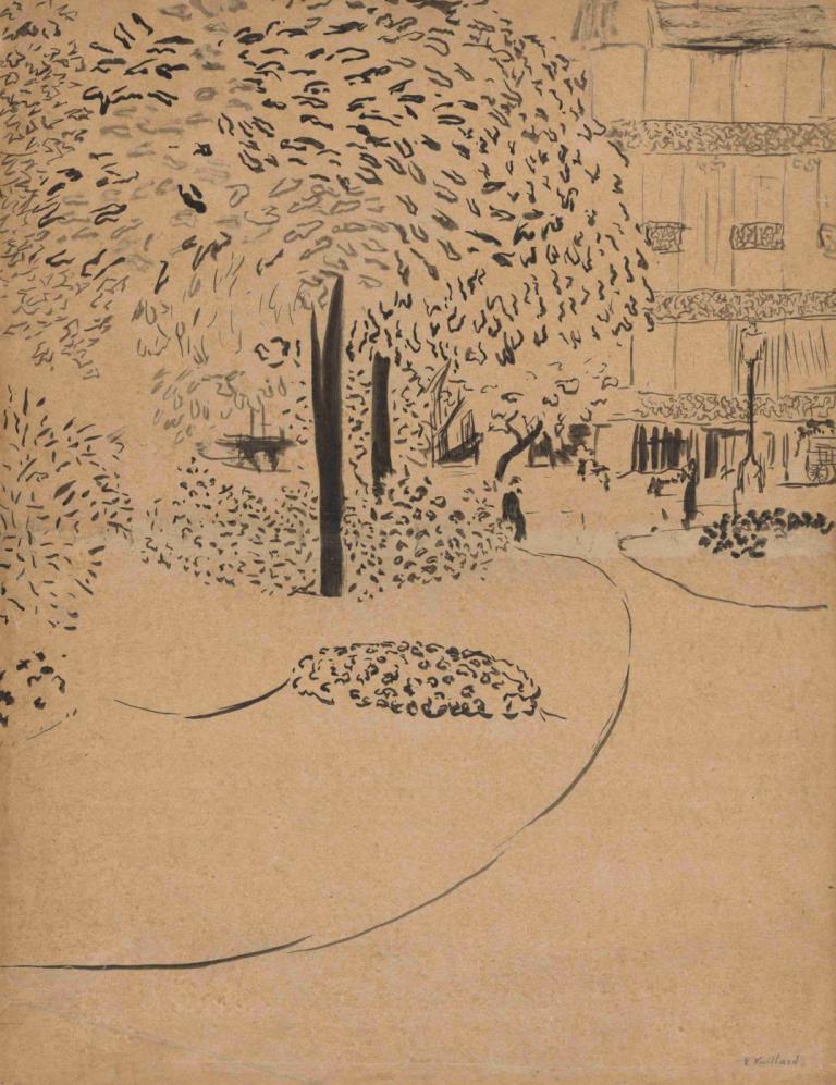 The Square,Pladsen,Edouard Vuillard,Skitse,Skitse, træ, monokrom, udendørs, traditionelle medier, 1 pige