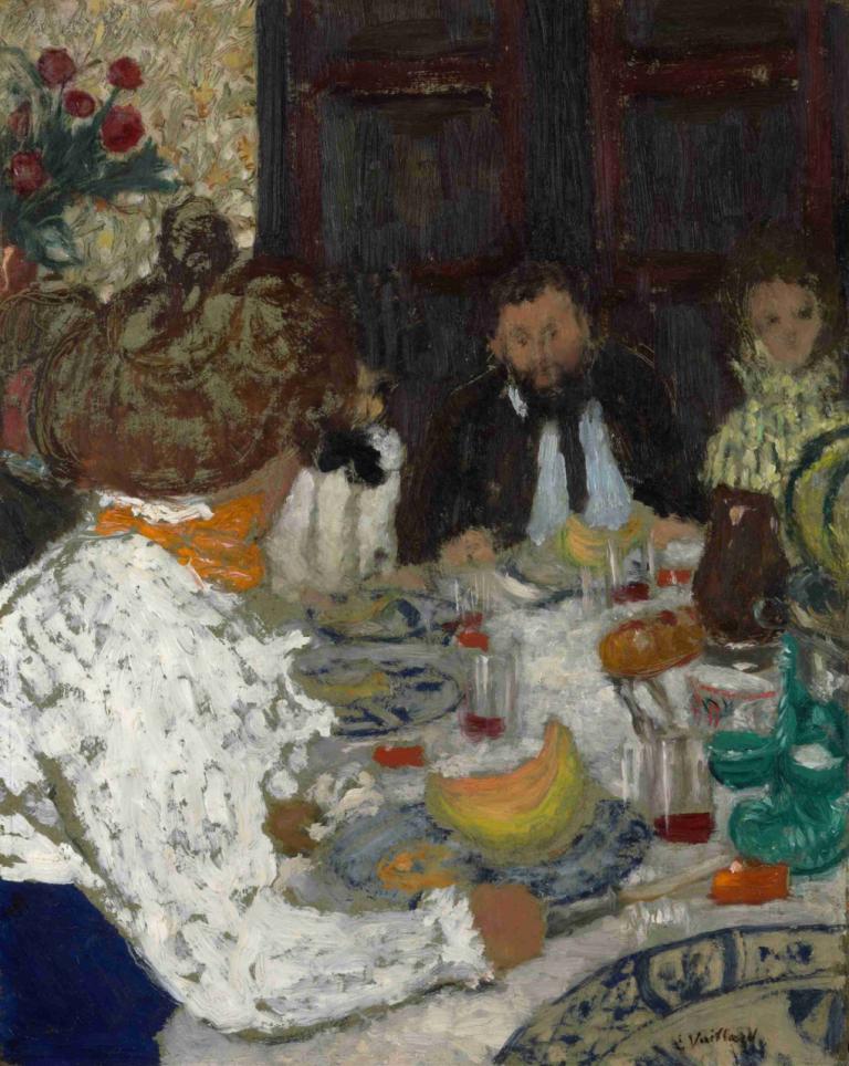 The Luncheon,Lunsjen,Edouard Vuillard,Oljemaleri,Oljemaleri, frukt, mat, bord, kunstparodi, banan, eple, vin