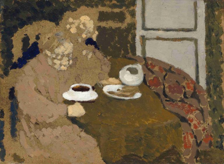 Two Women Drinking Coffee,Två kvinnor dricker kaffe,Edouard Vuillard,Oljemålning,Oljemålning, tabell, kopp