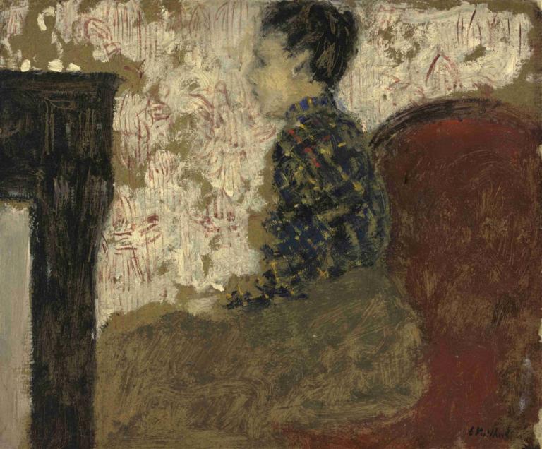 Woman Sitting by the Fireside,Kvinna som sitter vid brasan,Edouard Vuillard,Oljemålning,Oljemålning, solo