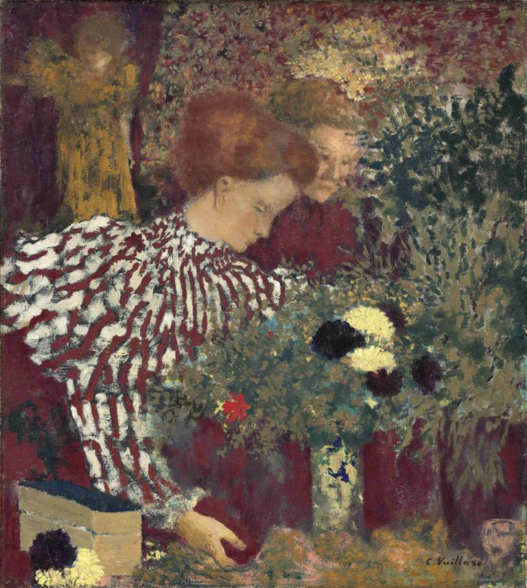 Woman in a Striped Dress,Kvinna i randig klänning,Edouard Vuillard,Oljemålning,Oljemålning, solo, skjorta