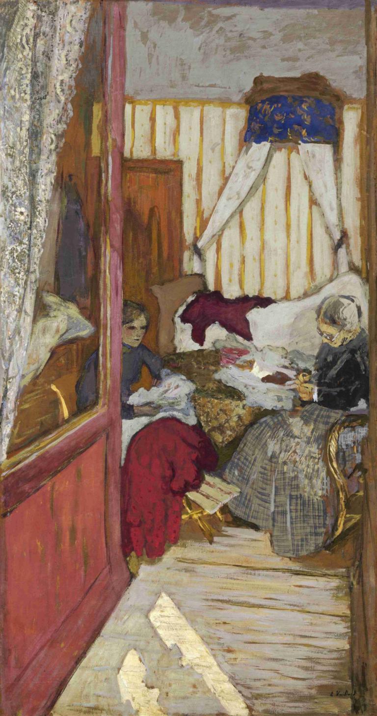 Women Sewing,Couture pour femmes,Edouard Vuillard,Peinture à l'huile,Peinture à l'huile, rideaux, fenêtre