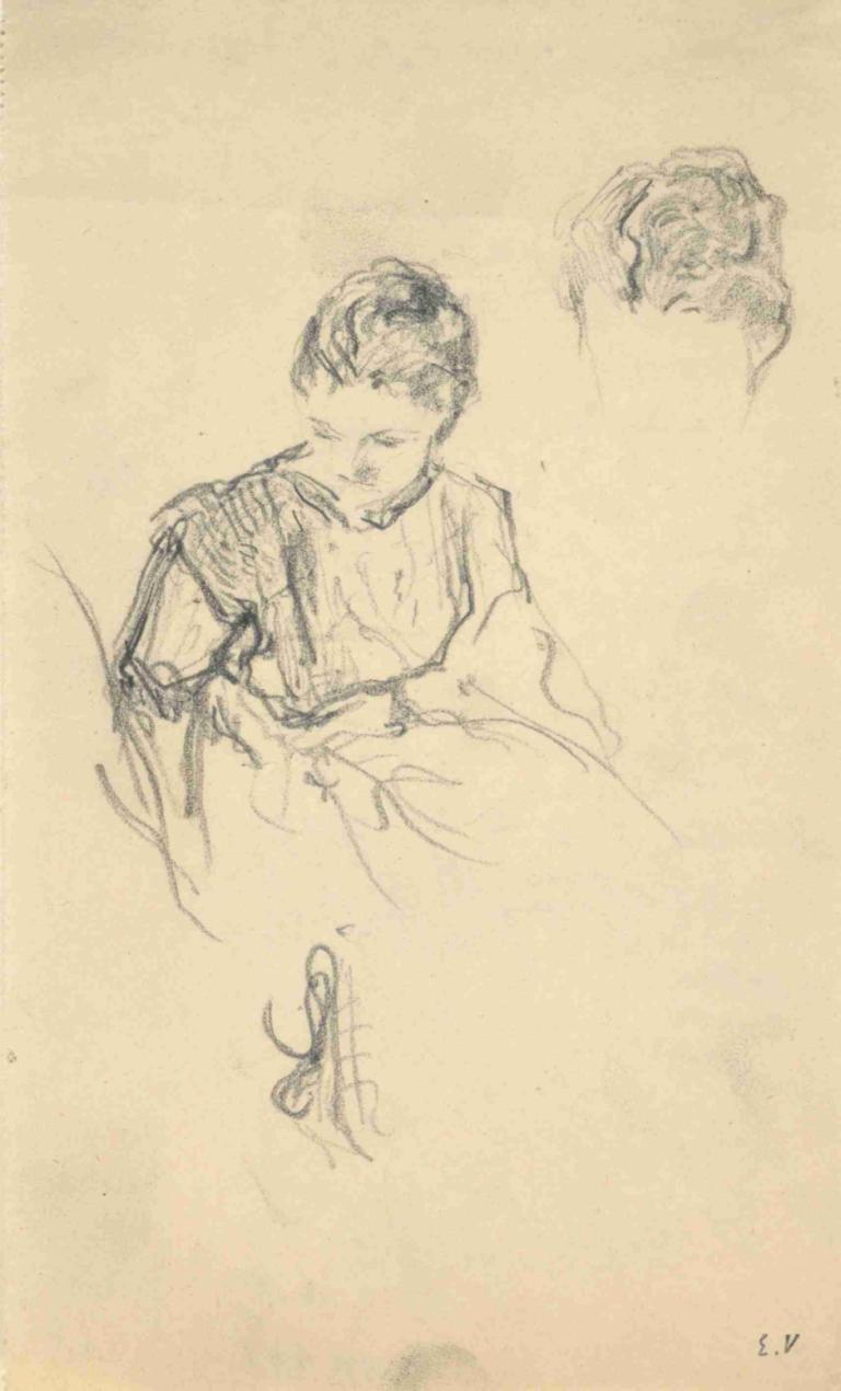 Young Woman,Jeune femme,Edouard Vuillard,Croquis,Croquis, 1garçon, monochrome, esquisser, foyer masculin