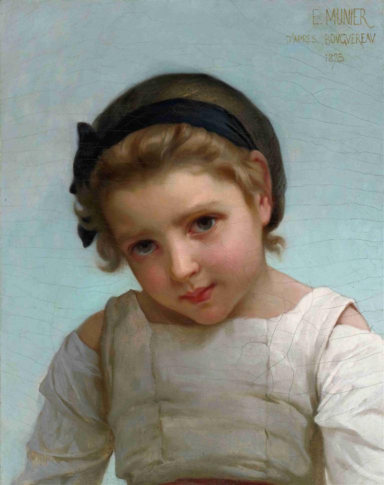 Portrait Of A Young Girl,Portret młodej dziewczyny,Emile Munier,Obraz olejny,Obraz olejny, solo, 1 dziewczyna