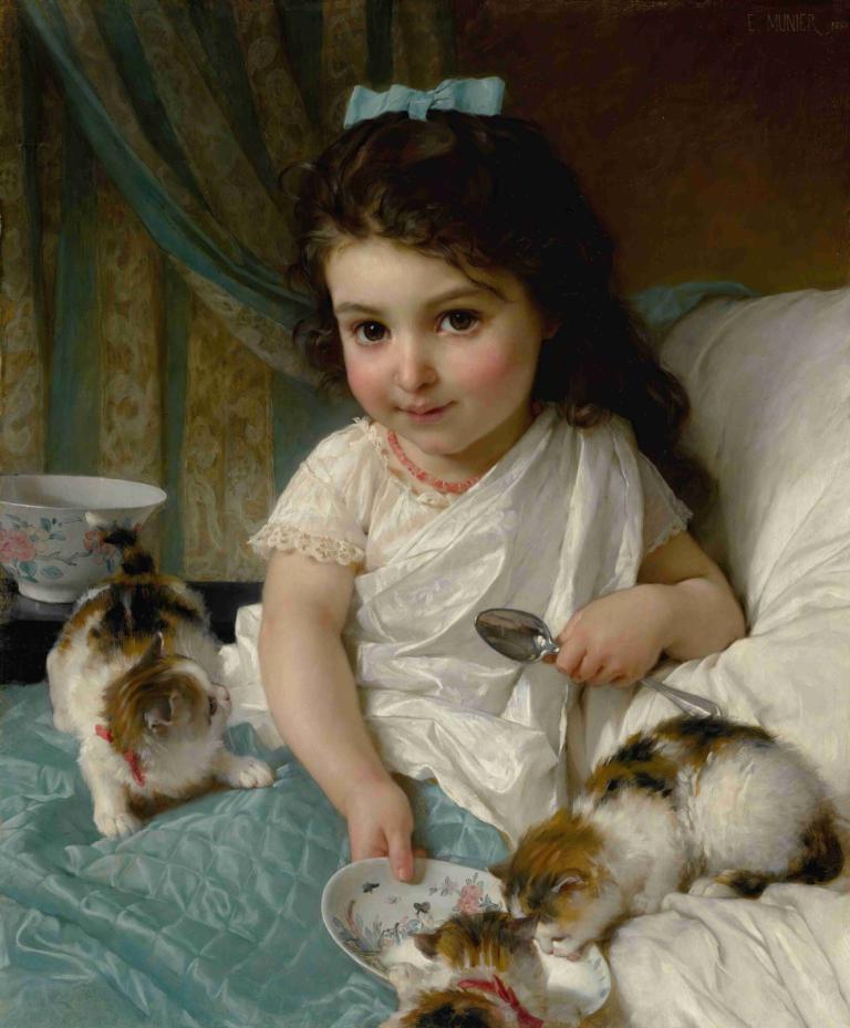 The Morning Meal,De ochtendmaaltijd,Emile Munier,Olieverf,Olieverf, 1meisje, parodie op beeldende kunst, solo