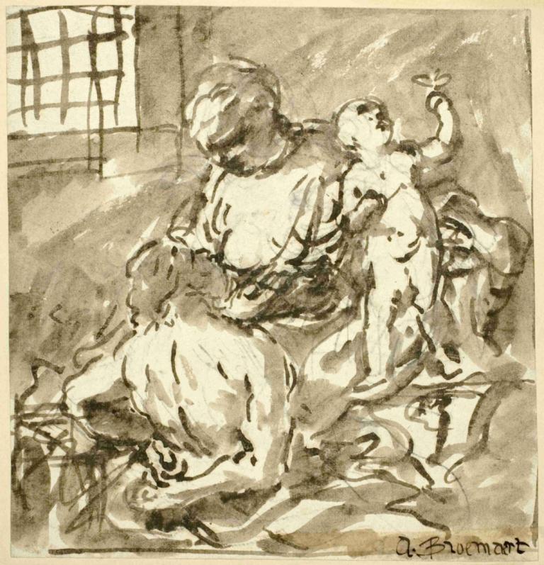 Caritas Romana,Abraham Bloemaert,Schizzo a colori,Schizzo a colori, monocromo, più ragazzi