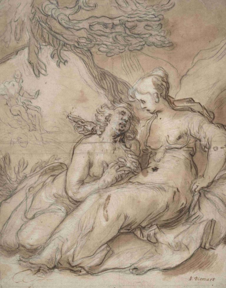 Ceres and Proserpina,Ceres in Proserpina,Abraham Bloemaert,Barvna skica,Barvna skica, enobarvno, prsi