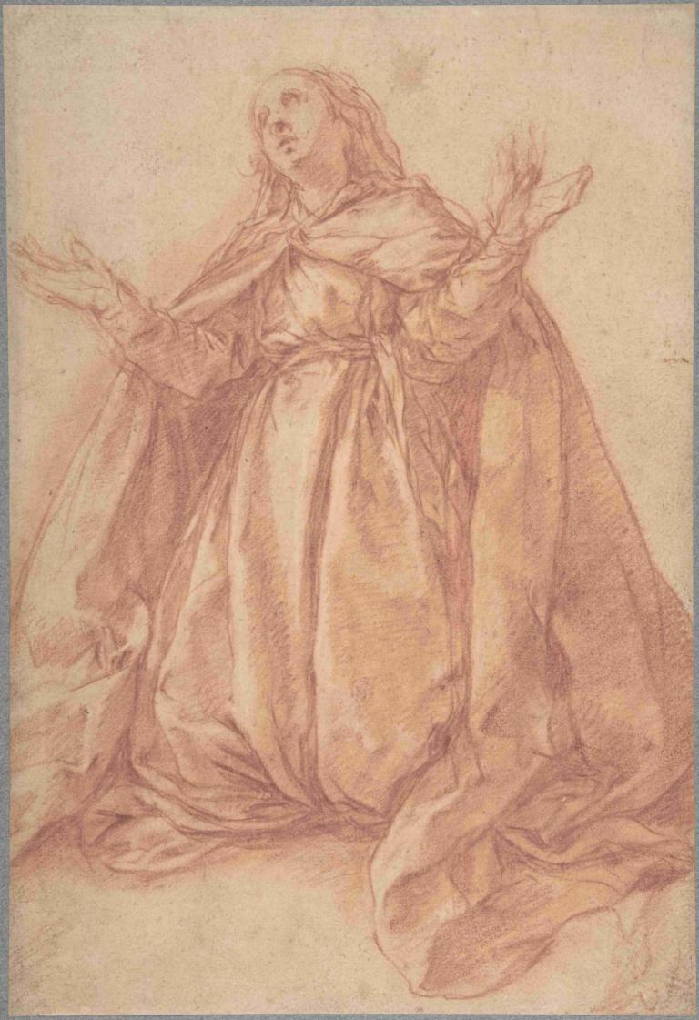 Kneeling Female Figure with Upraised Arms,両手を上げてひざまずく女性像,Abraham Bloemaert,アブラハム・ブルマート,カラースケッチ,カラースケッチ, ソロ