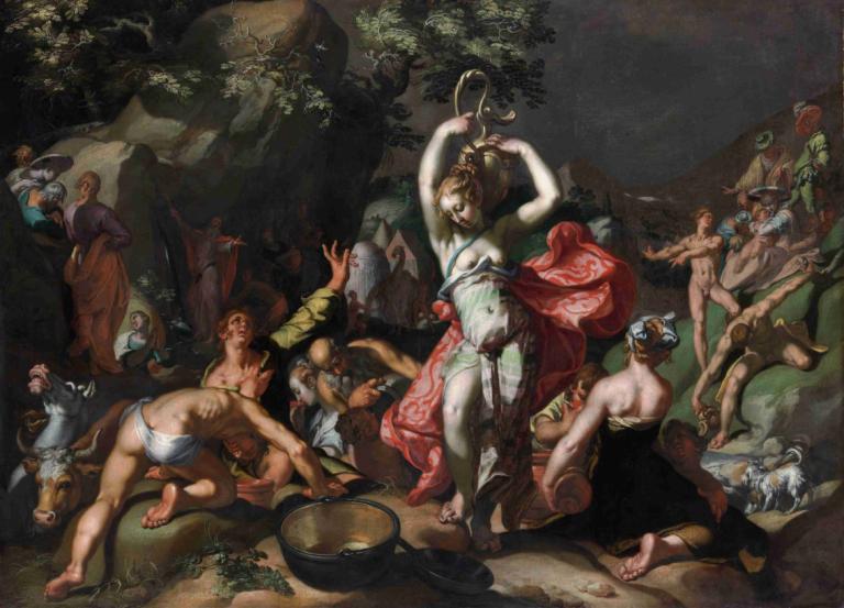 Moses Striking the Rock,Moses slår på klippan,Abraham Bloemaert,Oljemålning,Oljemålning, konstparodi, parodi