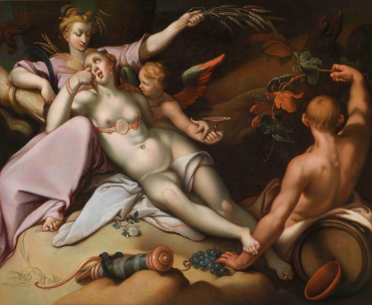 Sine Baccho Et Cenere Friget Venus,Abraham Bloemaert,Oljemålning,Oljemålning, konstparodi, druvor, parodi