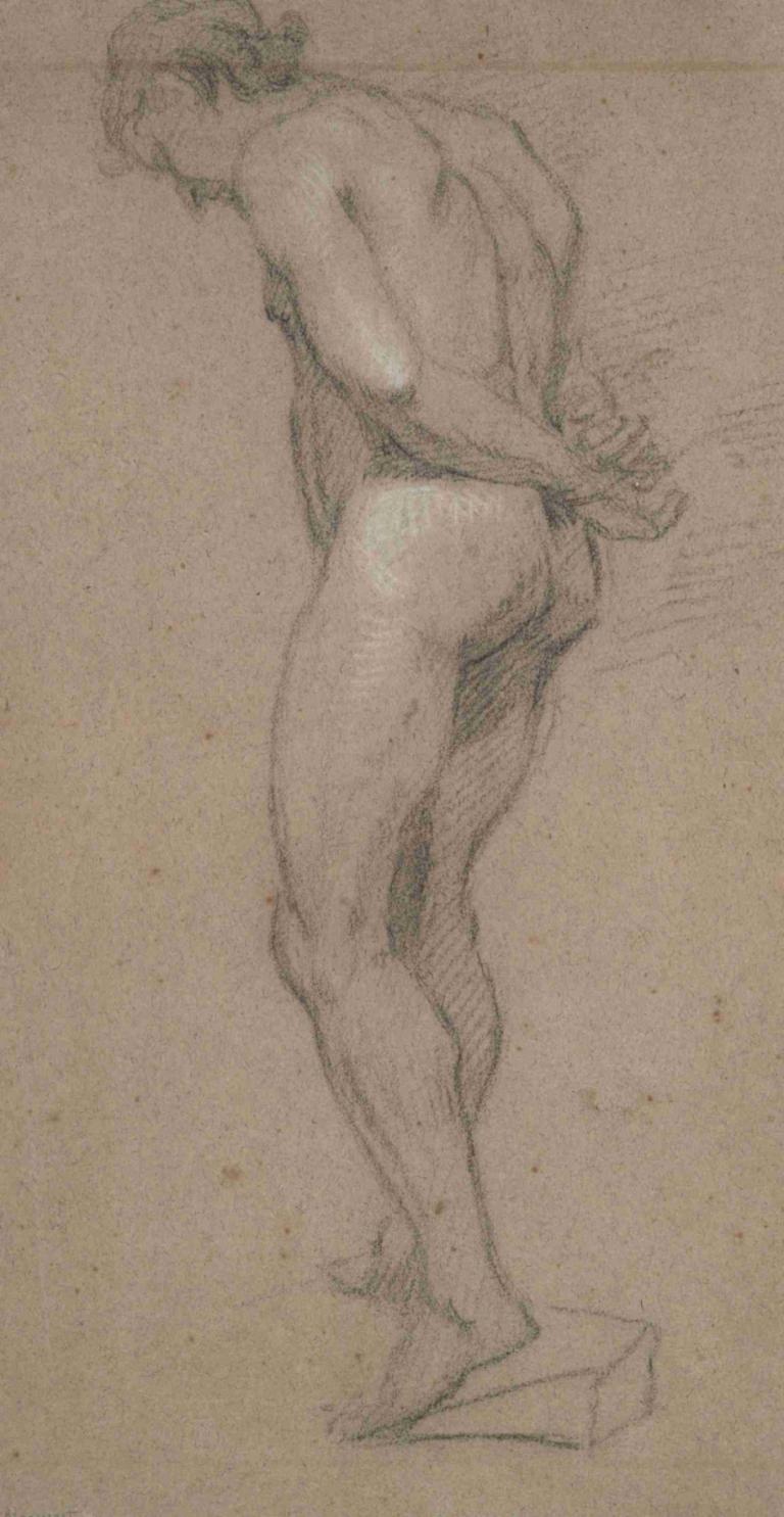 Standing Male Nude,Stående manlig naken,Abraham Bloemaert,Skiss,Skiss, 1 pojke, manligt fokus, röv, solo