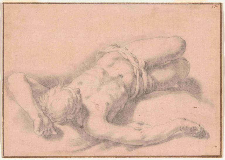 Study of a Nude Man,Studie av en naken man,Abraham Bloemaert,Skiss,Skiss, solo, manligt fokus, 1 pojke