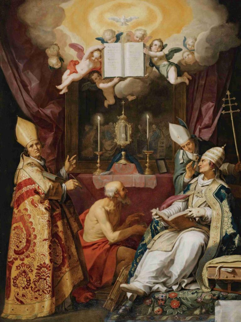 The Four Fathers Of The Latin Church,De fyra kyrkofäderna i den latinska kyrkan,Abraham Bloemaert,Oljemålning