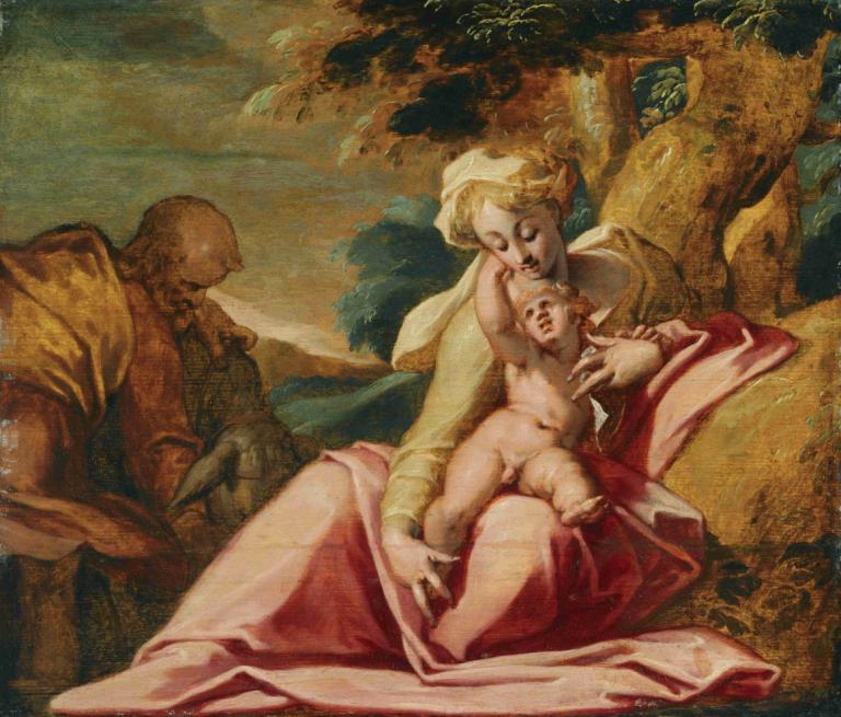 The Rest On The Flight Into Egypt,Resten på flygningen till Egypten,Abraham Bloemaert,Oljemålning,Oljemålning