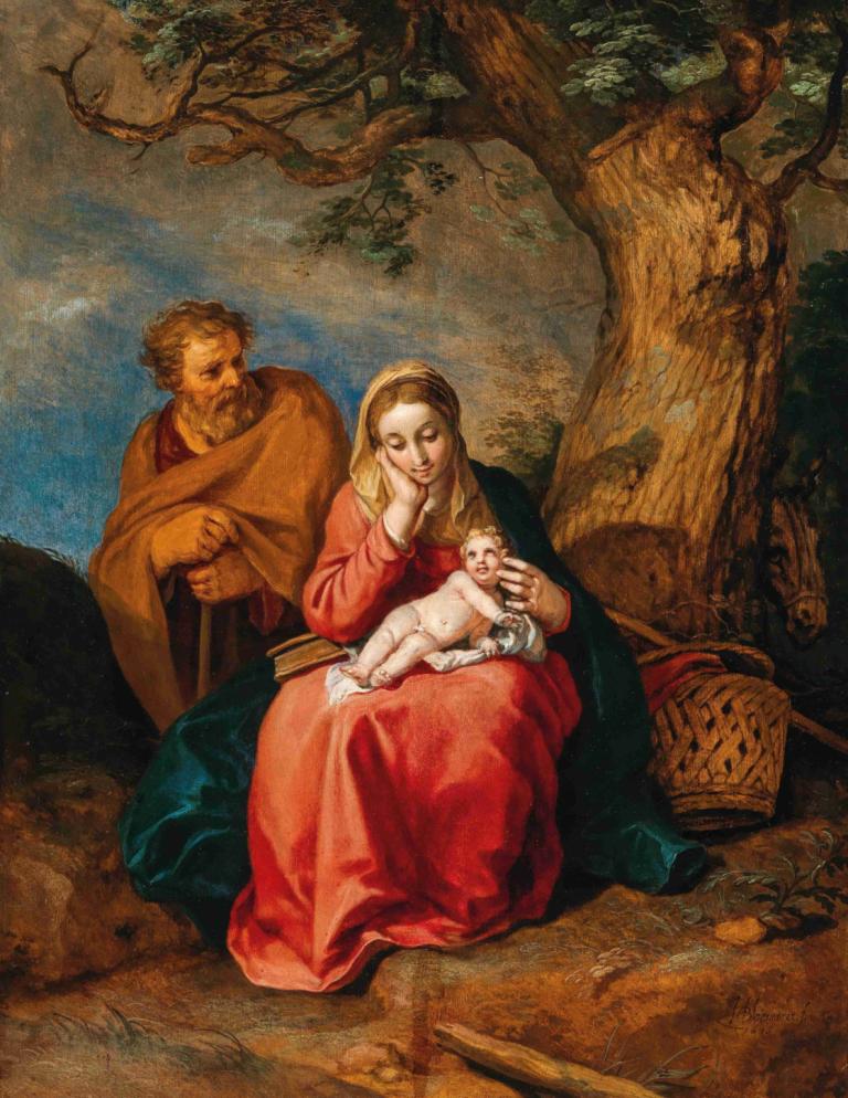 The Rest on the Flight into Egypt,Resten på flykten till Egypten,Abraham Bloemaert,Oljemålning,Oljemålning