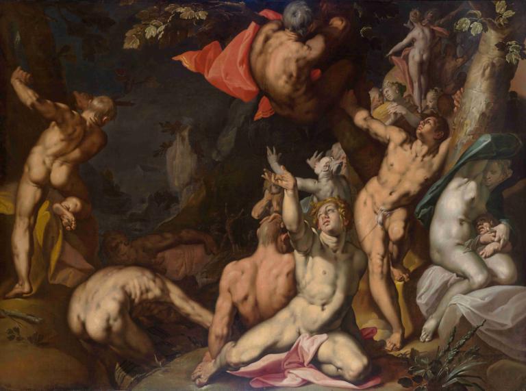 The Deluge,Syndafloden,Abraham Bloemaert,Oljemålning,Oljemålning, konstparodi, parodi, träd, naken