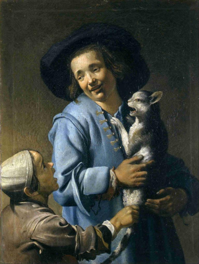 Youths Playing With The Cat,Ungdomar som leker med katten,Abraham Bloemaert,Oljemålning,Oljemålning