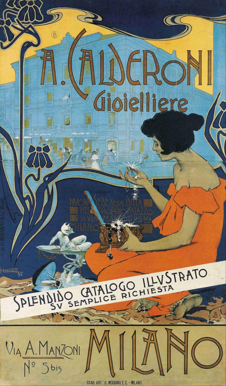 A. Calderoni Gioielliere,A. Joyero Calderoni,Adolfo Hohenstein,Ilustración,Ilustración, 1 chica, vestido