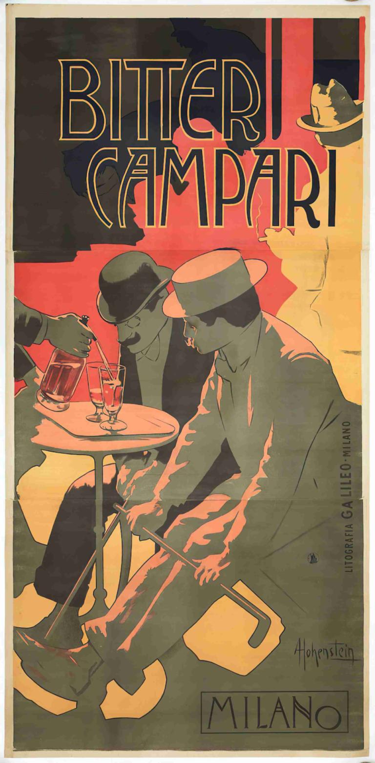 Bitter Campari,Adolfo Hohenstein,Illustration,Illustration, multiple boys, hat, male focus, sitting, 2boys