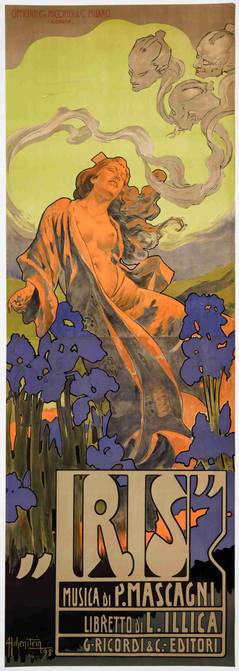 Iris, Musica Di P.Mascagni,Iris, muzyka P.Mascagni,Adolfo Hohenstein,Ilustracja,Ilustracja, kwiat, szata