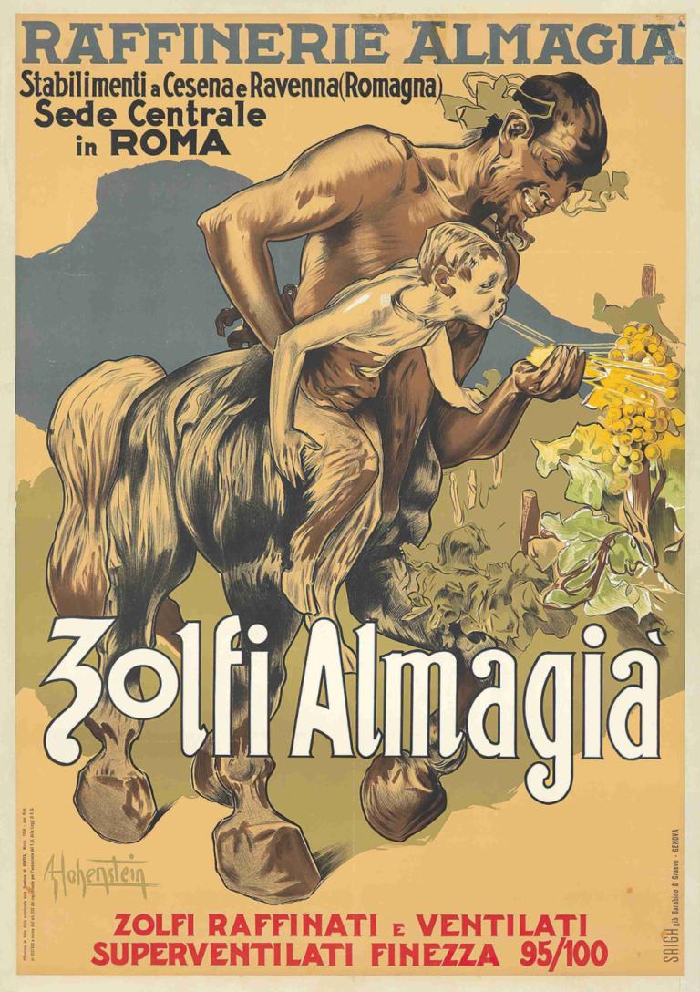 Zolfi Almagia,Adolfo Hohenstein,Ilustracija,Ilustracija, taur, angleško besedilo, parodija, kentaver, 1 dekle