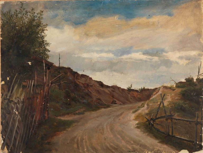 Country Road,Adolph Tidemand,Oil Painting,Oil Painting, scenery, no humans, outdoors, sky, cloud, tree