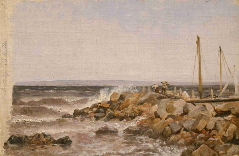 From Kullen in Sweden,Adolph Tidemand,Oil Painting,Oil Painting, outdoors, no humans, scenery, rock