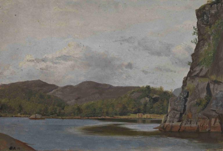 From the Coast near Mandal,Adolph Tidemand,Oil Painting,Oil Painting, scenery, outdoors, cloud, tree