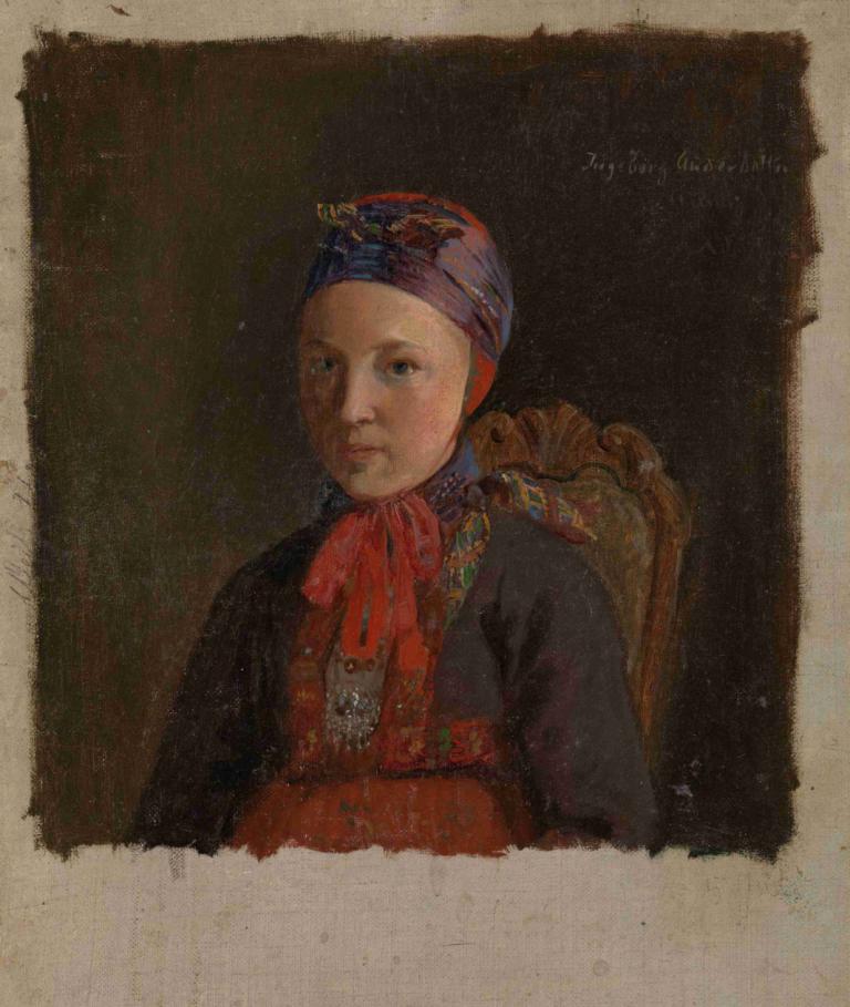 Portrait of Ingeborg Anderdatter Gulsvig,Adolph Tidemand,Oil Painting,Oil Painting, solo, 1girl, upper body