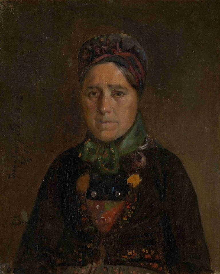 Portrait of Ingeborg Skjønne from Numedal,Adolph Tidemand,Oil Painting,Oil Painting, solo, fine art parody