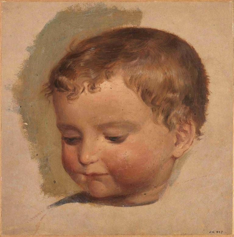 Portrait of a Child,Adolph Tidemand,Oil Painting,Oil Painting, solo, 1boy, male focus, portrait, brown hair