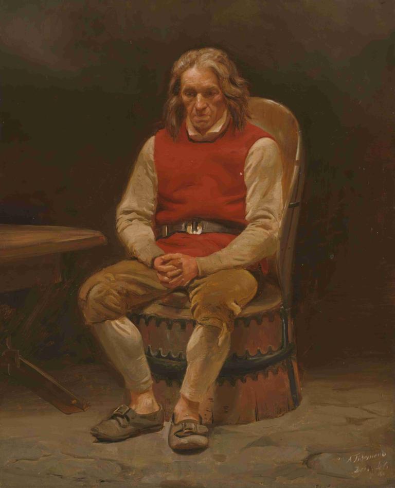 Seated Farmer, Study for Haugianerne,Sedeči kmet, študija za Haugianerne,Adolph Tidemand,Oljna slika