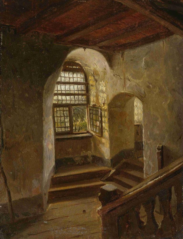 Stairway in a Castle by the Rhine,Лестница в замке на берегу Рейна,Adolph Tidemand,Адольф Тидеманд